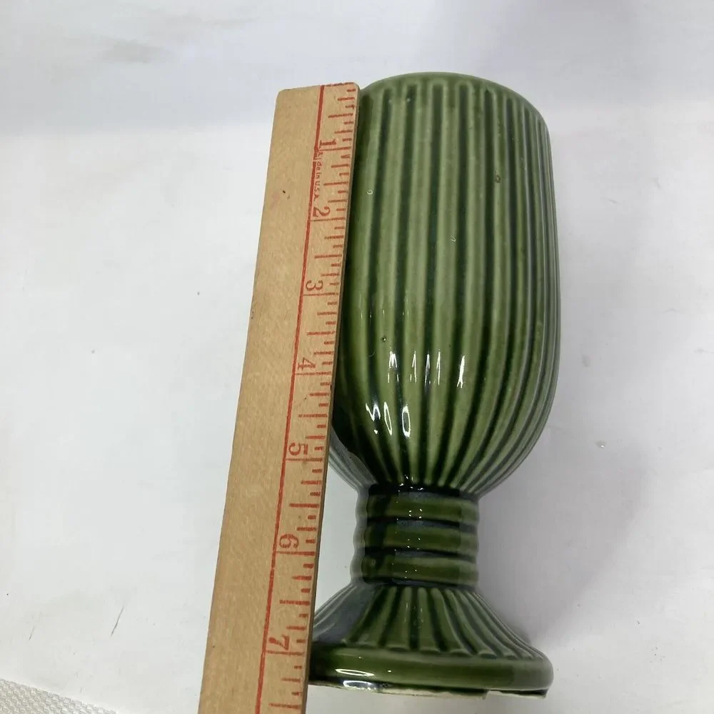Pottery  Footed Vase‎ Goblet MCM Green Farm Cottage Pedestal  7.5